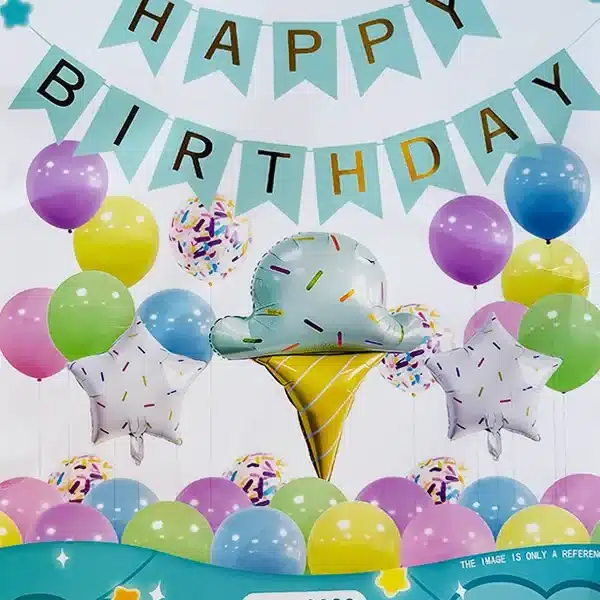 Ice Cream Themed Birthday Decoration Set - Colorful Party Balloons and Banner Kit