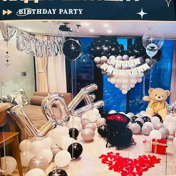 Arihant Hub Birthday Combo for Birthday Decoration – Elegant Black, White, and Silver Theme