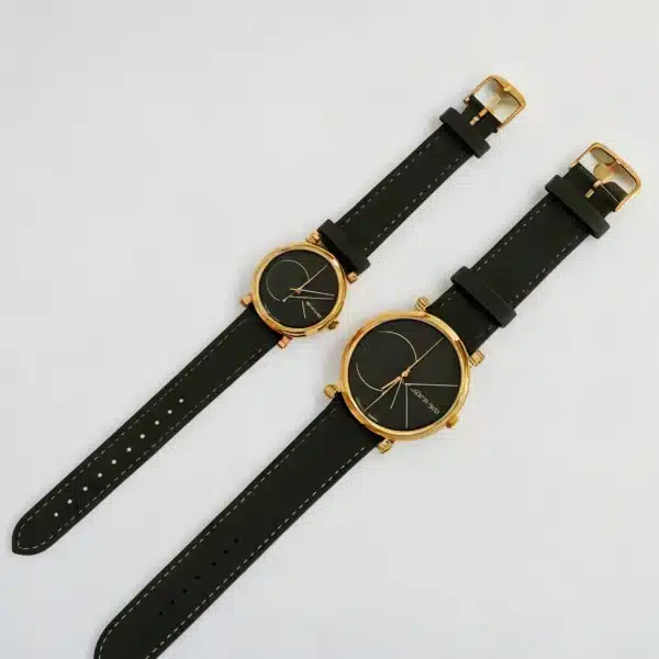 Premium Leather Strap Couple Watches – Slim Dial Pack of 2 | Elegant Matching Watches for Couples