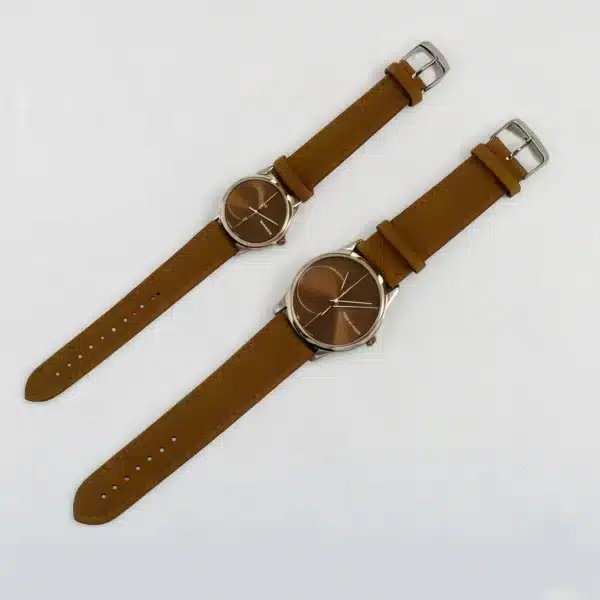 Stylish Round Dial Brown Couple Watches | Elegant Pair of Matching Watches for Him & Her | Timeless Gift for Couples