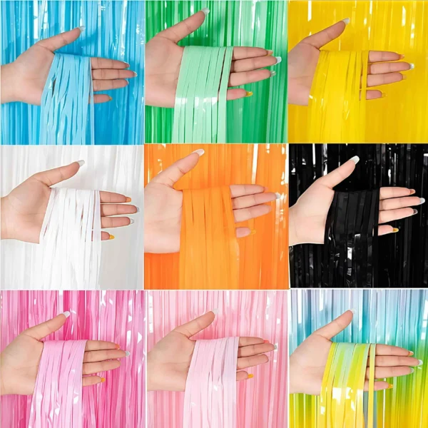 Macron Foil Fringe Curtain – Pastel Backdrop Decoration for Parties and Events