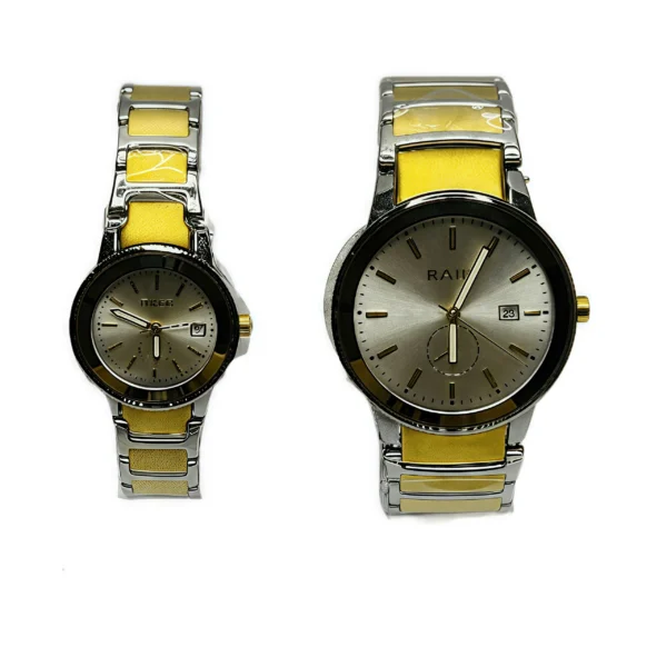 Stylish Couple Watches with Chain Strap & Stone Figure Dial – Elegant Gift Set with Premium Box for Men and Women
